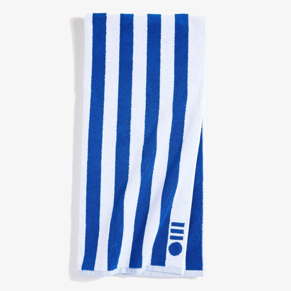 Solid & Striped White/Blue Striped Cotton Nautical Vacation Beach Towel